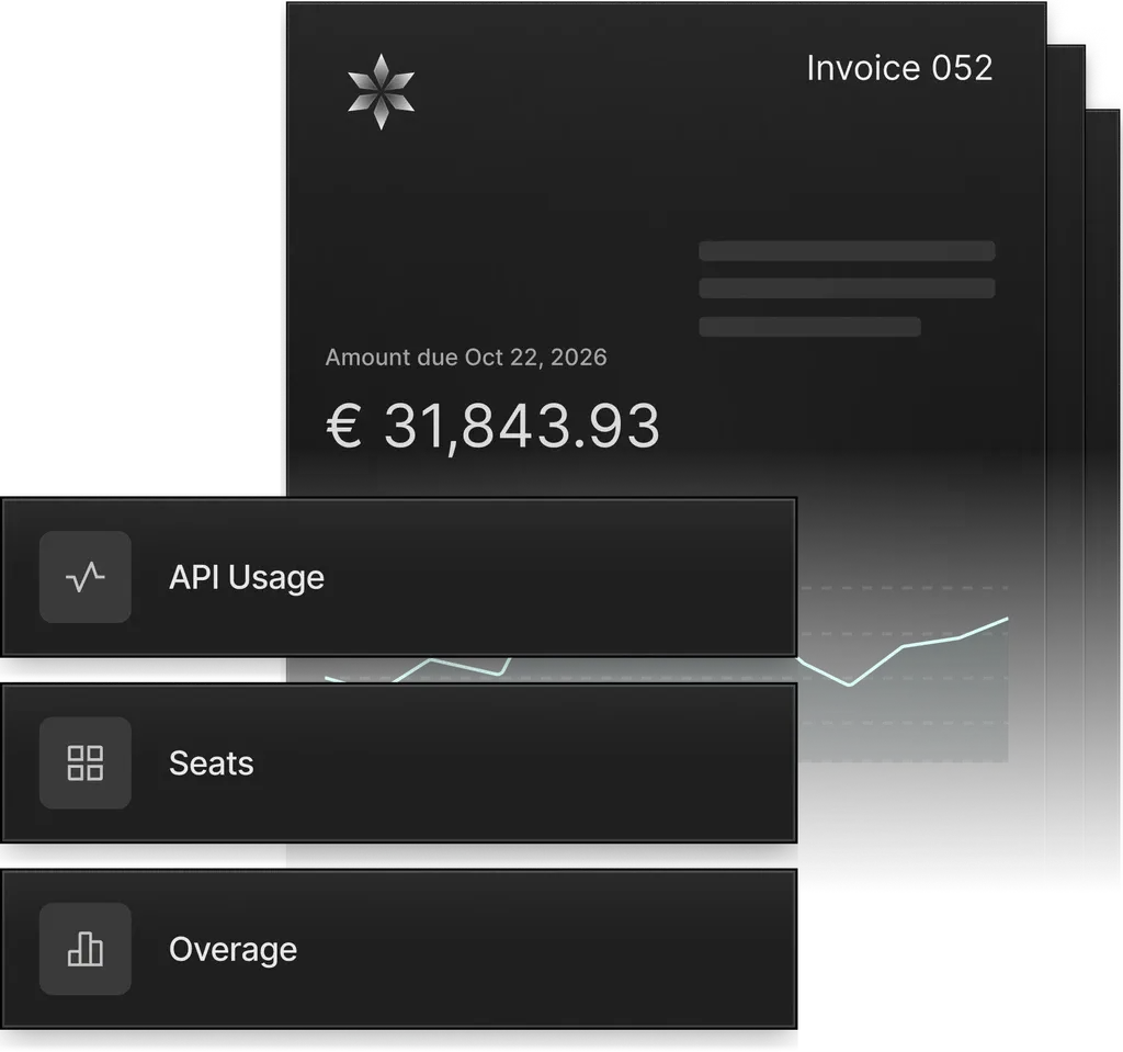 Hybrid plan invoice with detailed usage breakdown in Meteroid