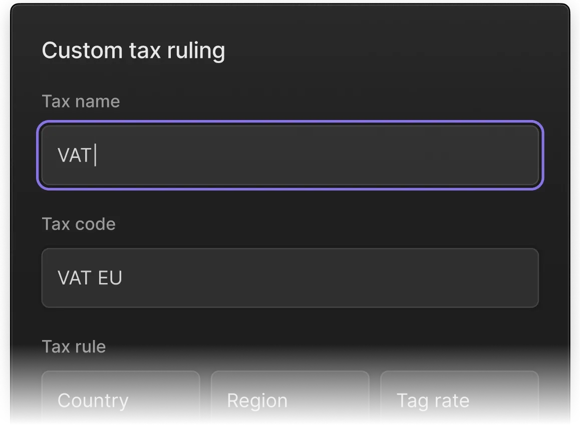 Tax configuration interface in Meteroid